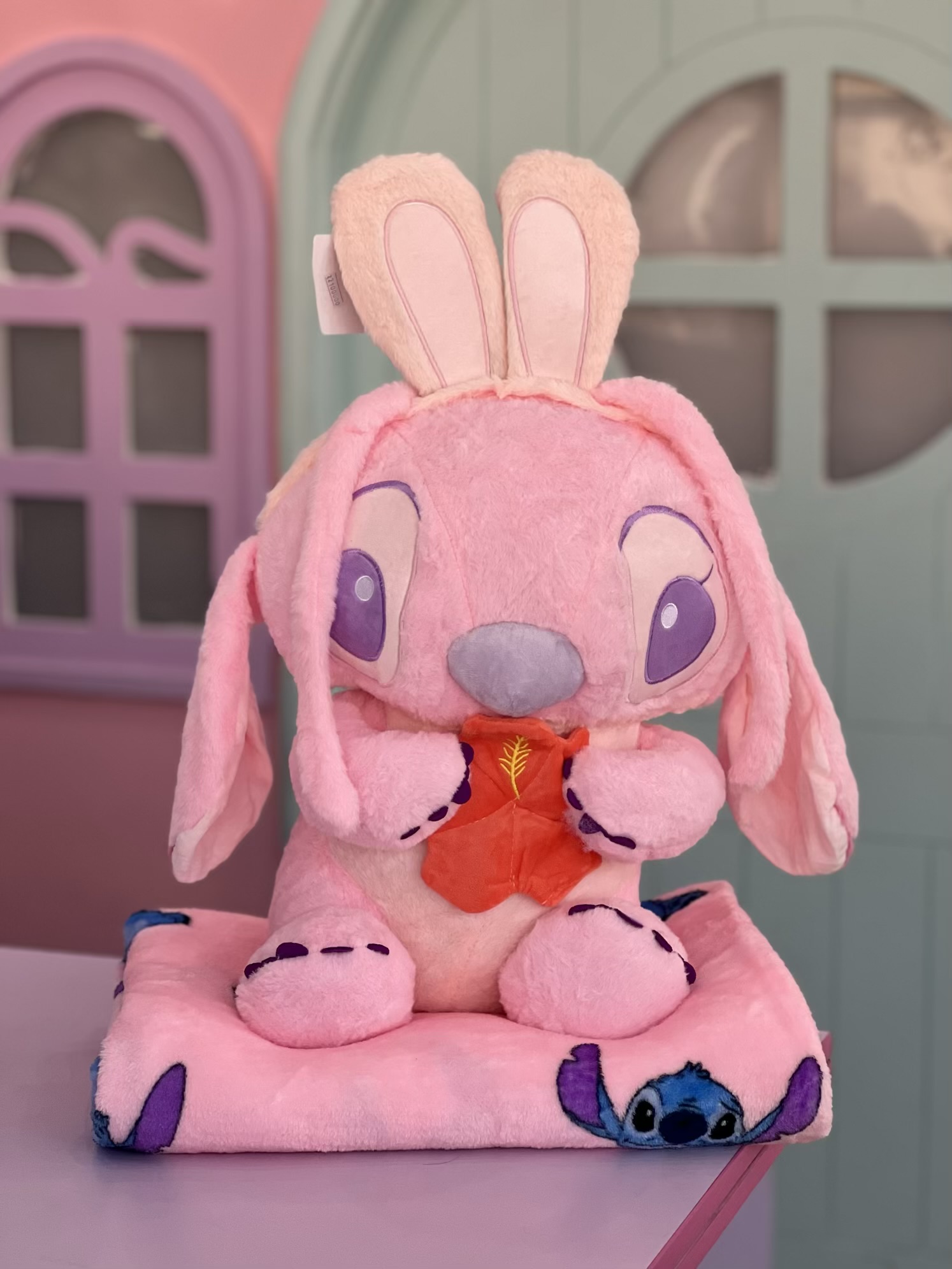 پتوبالشتی استیج تل خرگوشی صورتی