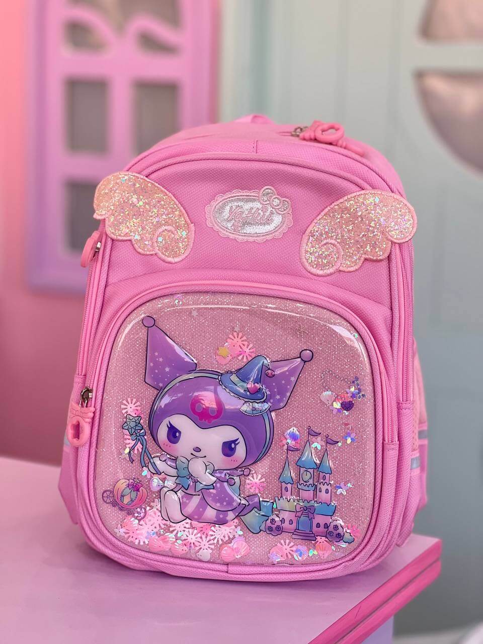 کوله کرومی بالدار صورتی شاینی